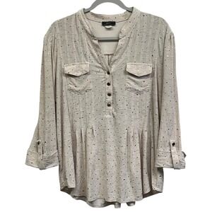 Vera Rose Shirt Womens XL Beige Embellished Tunic Roll‎ Tab Sleeve Henley Sequin